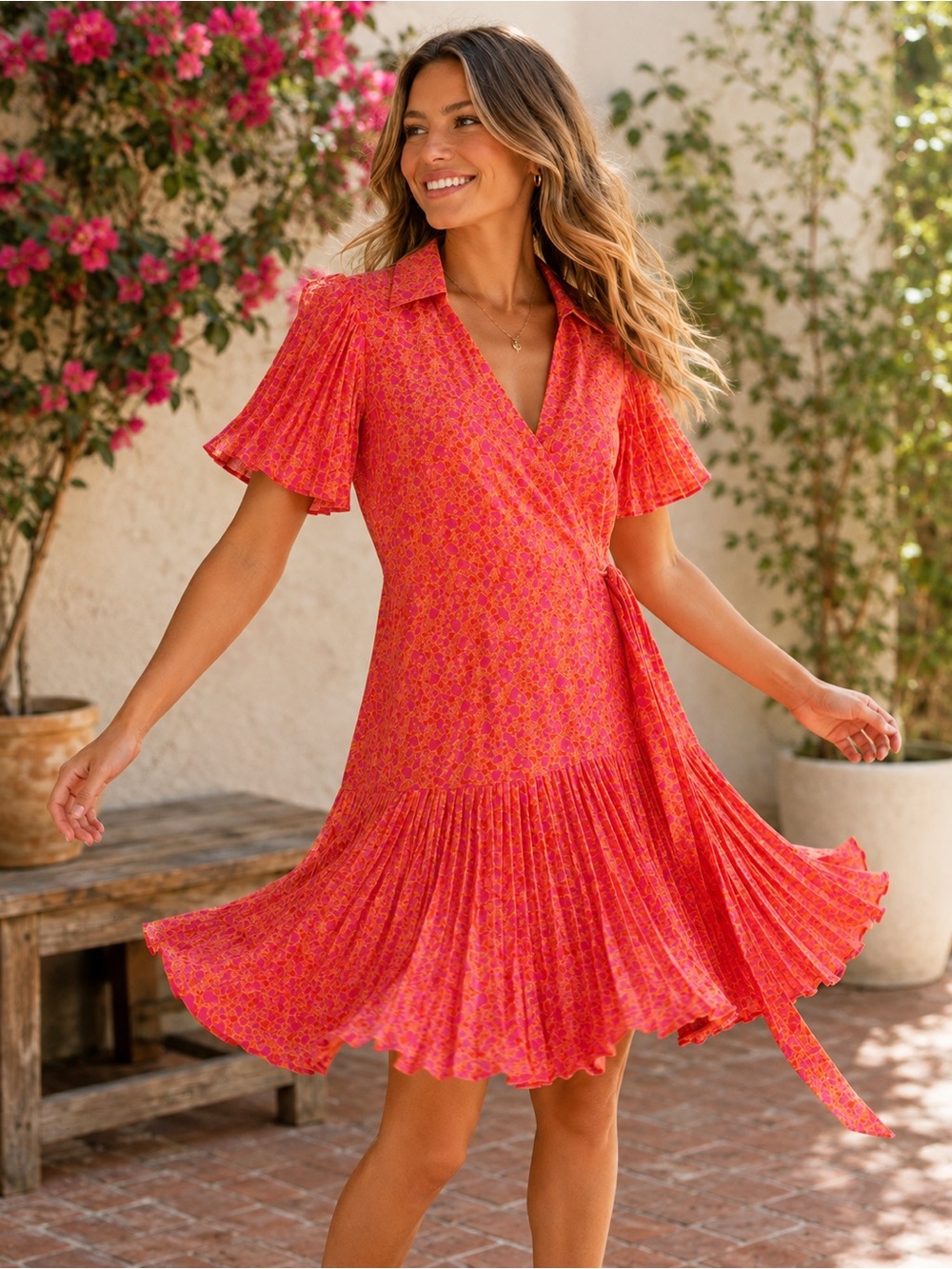 XS Alexis for Target flutter-sleeve pleated wrap dress